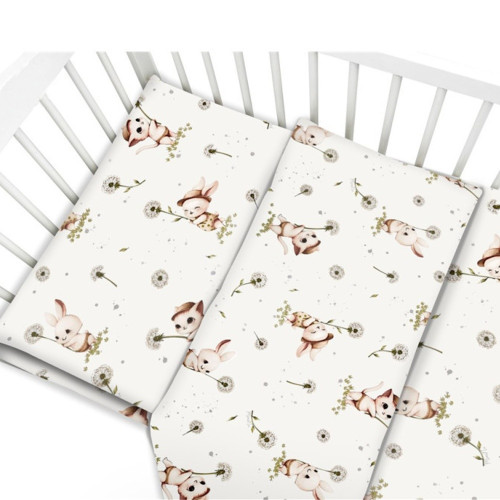 Mantinel s obliečkami do postieľky, 3D sada Bavlna, Kocúrik a púpava - biela, 135x100