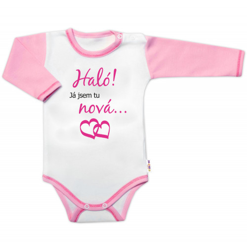 Body dlhý rukáv s vtipným textom Baby Nellys, Haló! Já jsem tu nová, veľ. 86, holka