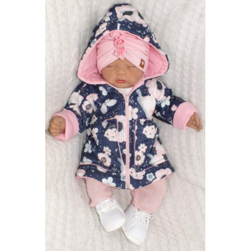 Z&Z Prechodová prešívaná bundička s kapucňou - Kvety, granát, veľ. 80