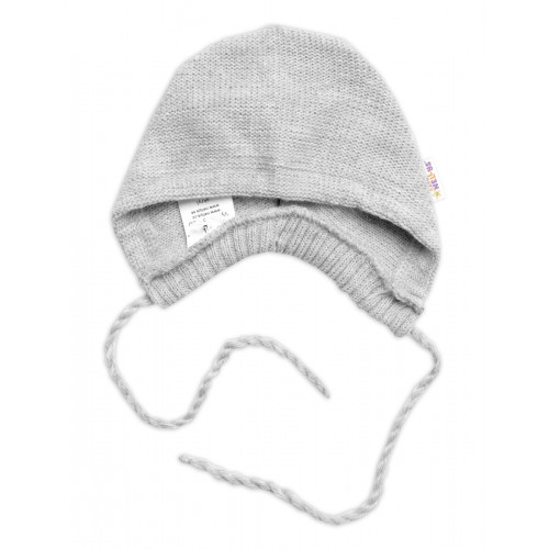 Pletená čiapočka na zaväzovanie bonetka Boy, Hand Made Baby Nellys, sivá