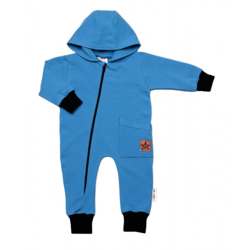 Teplákový overal s vreckom a kapucňou BOY, Baby Nellys, modrý
