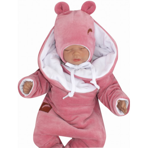 Z&Z Velúrová čiapka na zaväzovanie s uškami, púdrová, veľ. 68/74