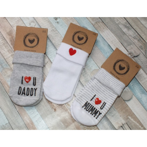 Sada 3 ks -ponožky I love, biele/ sivé