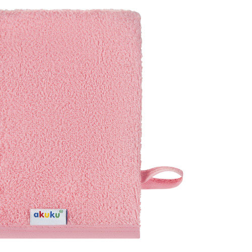 Detská umývacia rukavica XL Akuku – 100 % bavlna, 15×20 cm, od narodenia, ružová