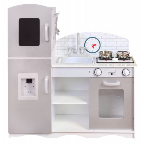 Eco Toys Drevená kuchynka XXL s príslušenstvom, 86 x 92 cm x 30 cm - šedá