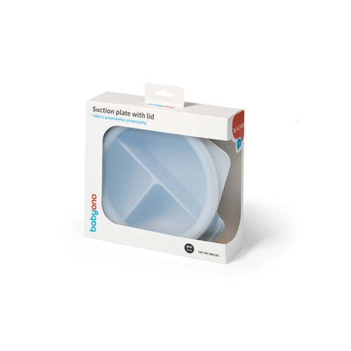 Silikónová miska s prísavkou a viečkom - modrý