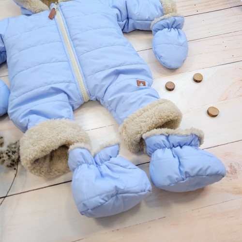 Zimná prešívaná kombinéza s kožúškom a kapucňou + rukavičky + topánočky, Z&Z - modrá, 68