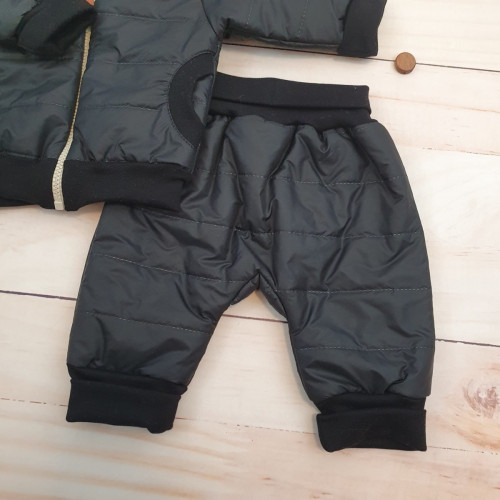 Štýlová prešívaná bunda s kapucňou + nohavice - čierna, veľ. 68/74