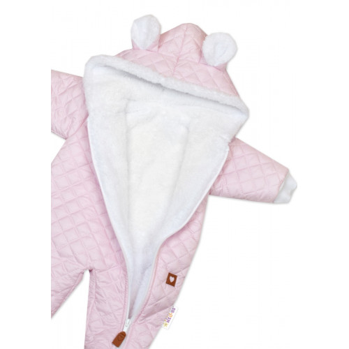 Zimná prešívaná kombinéza s chlpáčkovou podšívkou + rukavičky, Love, ružová, veľ. 74