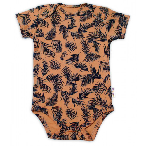 Baby Nellys Bavlnené body krátky rukáv, Palmy - medové, veľ. 86