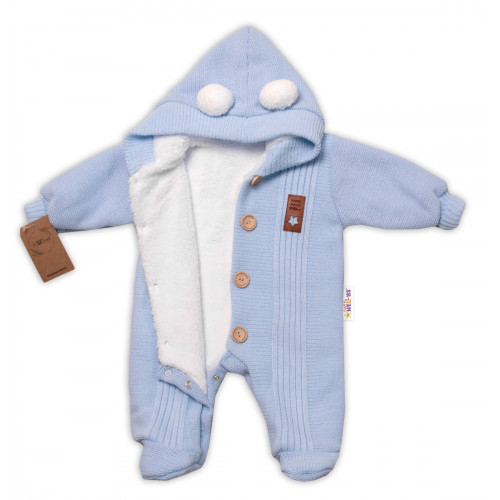Baby Nellys Pletená kombinéza/overal LUX STAR s kožúškom, dvojvrstvová, sv. modrá