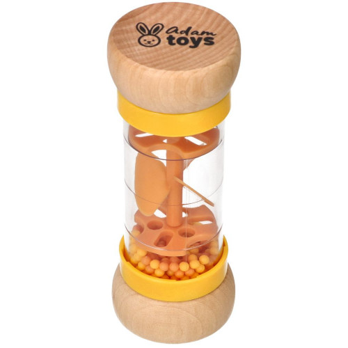 Drevená hrkálka / dažďová sprcha s guličkami, Mačička - žlté