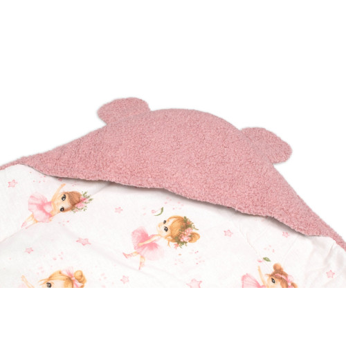 Baránková zavinovačka s kapucňou bavlna/baránok, Teddy Boucle - Balerína, pudrovo ružová