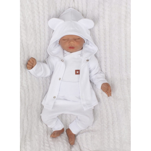 Novorodenecká sada 4D, body kr. rukáv, tepláčiky, kabátik a čiapočka Z&Z, biela