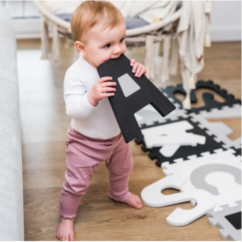 Penové puzzle - Písmená, 10ks, sivá / čierna / biela