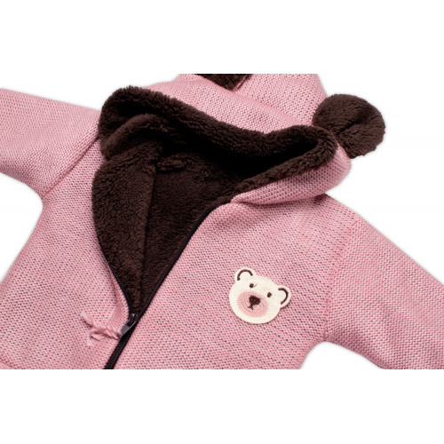 Oteplená pletená bundička Teddy Bear, Baby Nellys, dvojvrstvová, ružová, veľ. 92/98