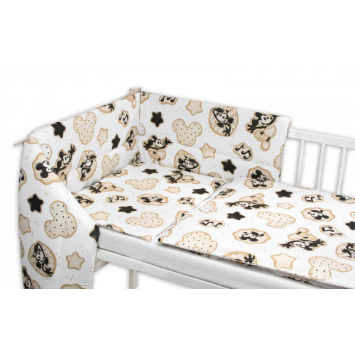 Mantinel s obliečkami do postieľky, 3D sada Myška Retro - biela s potlačou