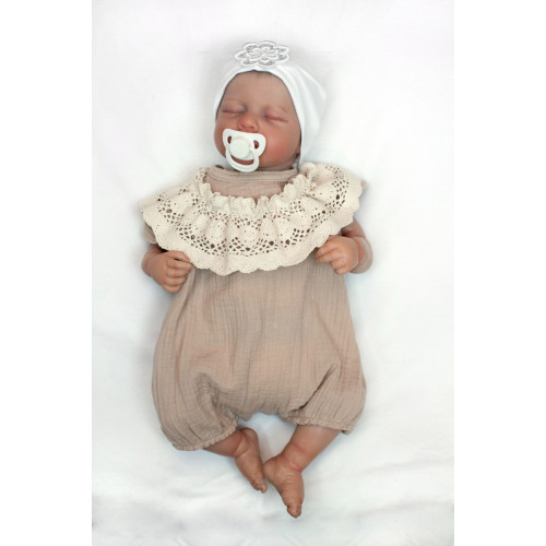 Body s nohavičkami, mušelín, s čipkou - béžové