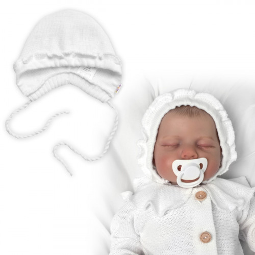Pletená čiapočka na zaväzovanie bonetka Girl, Hand Made Baby Nellys, biela