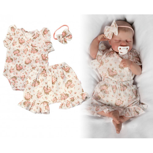 Zavinovacie body, kraťasky + čelenka, mušelín, Pivonky, Baby Nellys, smotanové, veľ. 86