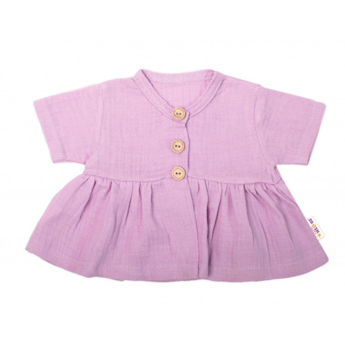 Baby Nellys 3-dielna mušelínová súpravička, tunika/blúzka, kraťasky, čelenka, lila