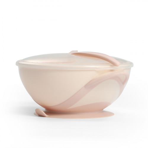 Uzatvárateľný miska s prísavkou a lyžičkou - ecru, ružová