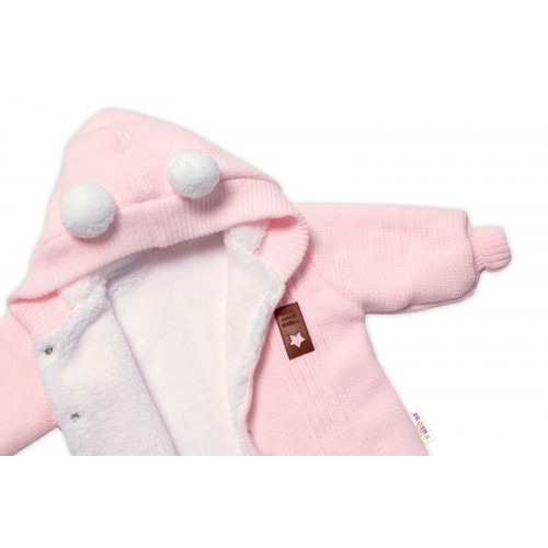 Baby Nellys Pletená kombinéza/overal LUX STAR s kožúškom, dvojvrstvová,sv. růžová, veľ. 74