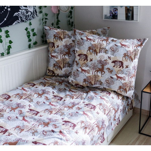 Bavlnené obliečky, 2D 140x200/70x90 - Wild animals, Baby Nellys, béžové