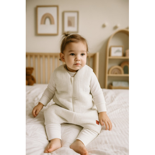 Mušelínový spací vak so zahrnovacími nohavičkami - smotanový, veľ. M