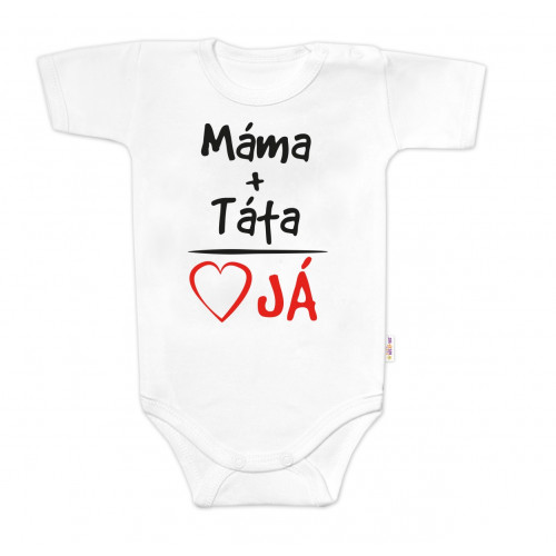 Body krátky rukáv s vtipným textom Baby Nellys, Máma+Táta, biele, veľ. 86