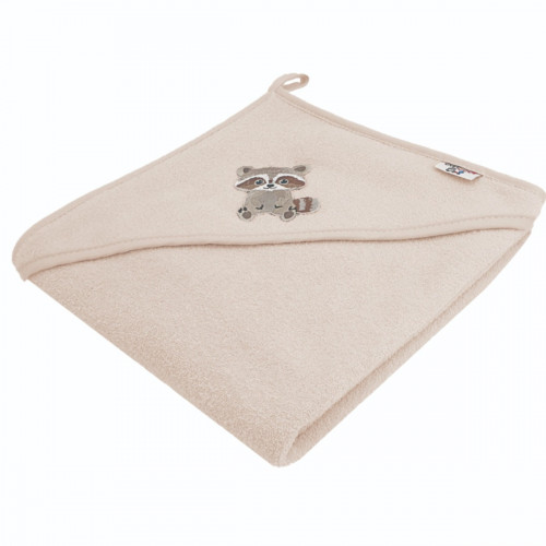 Osuška s kapucňou a uškami Mýval, 100x100 cm - béžový
