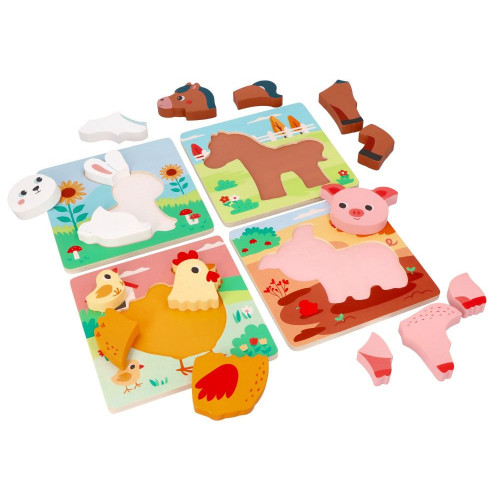 Sada 4 drevených puzzlí pre děti - farma