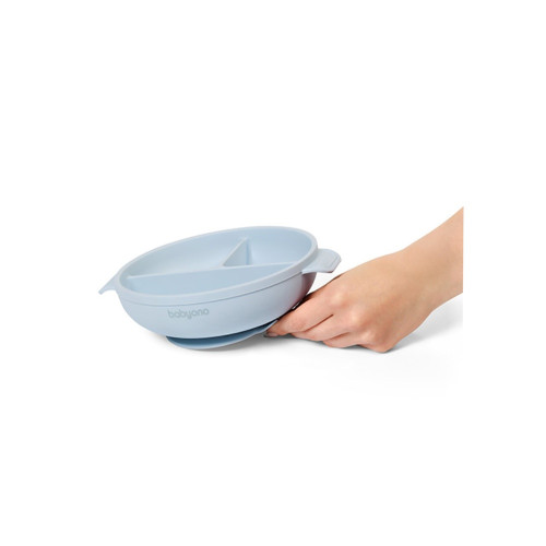 Silikónová miska s prísavkou a viečkom - modrý