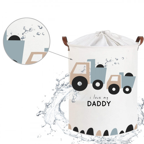 Kôš na hračky, uzatvárateľný, bavlna - Trucks Love Daddy - biely, 43 L