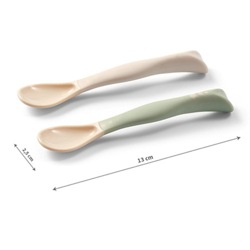 Silikónové lyžičky pre deti, mäkké, flexibilné 2 ks, béžová/mätová
