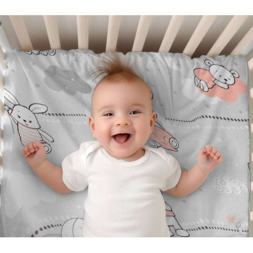 Prestieradlo do postieľky 140x70cm, bavlna Premium, Good night Animals GIRL, sivé