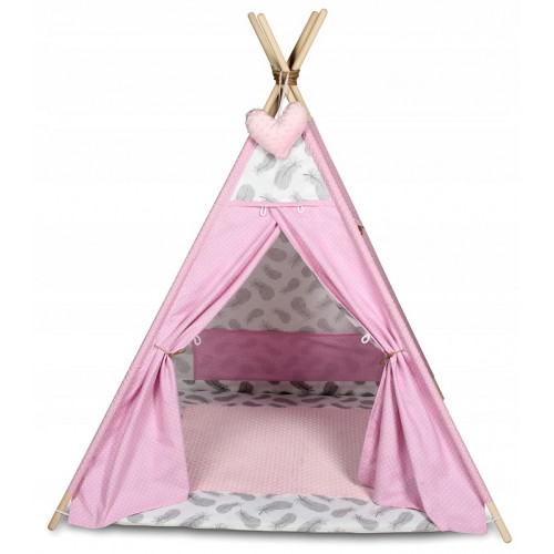 Baby Nellys Stan pro děti týpí s velkou výbavou, čtyři polštářky + podložka, šedá, červená