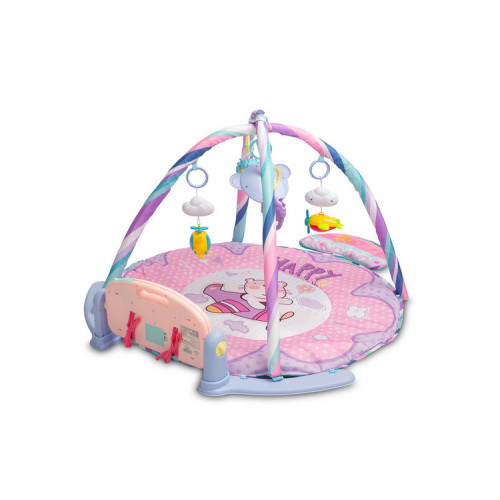 Vzdelávacia edukačná hracia podložka s hrazdičkou a so zvukmi, Happy, ružová