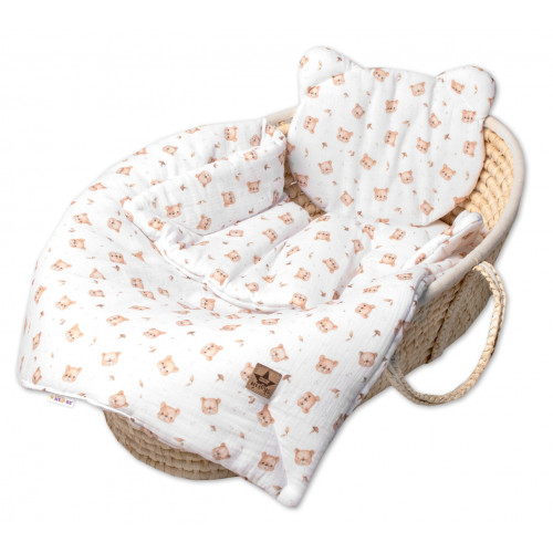 Mušelinová súprava Teddy Bear 30x35cm, 70x100cm, 2D, Baby Nellys, biela