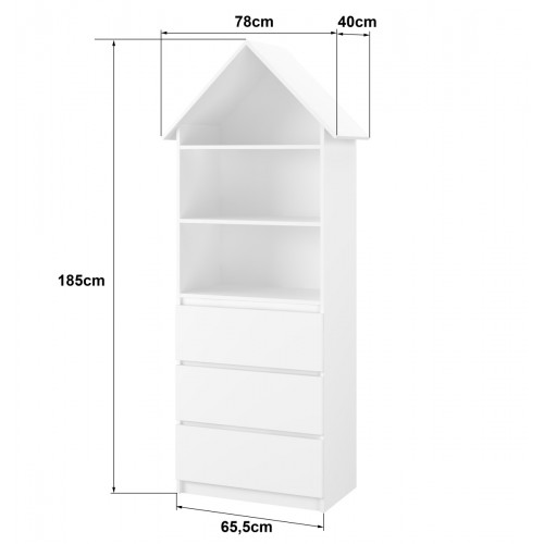 Drevená knižnica/skriňa na hračky Nellys Domče A3, biela/ biela