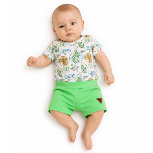 Body kr. rukáv + kraťasky s vreckami 2D sada, Cestovateľ, G-baby, zelené, veľ. 74