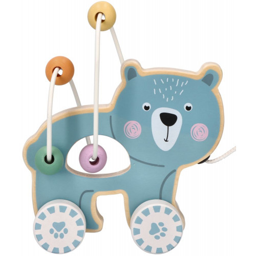 Edukačná drevená hračka ťahacia s labyrintom - Medvedík, Adam Toys