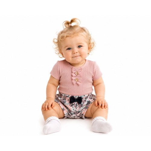 Baby Nellys Dojčenské rebrované body s gombíkmi kr. rukáv, Girl - púdrové, veľ. 68