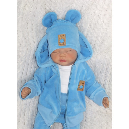 Z&Z Velúrová, semišková čiapočka s uškami, sv. modrá, 68/74