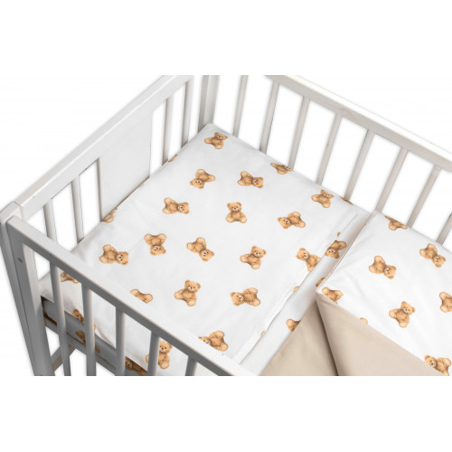 Obliečky do postieľky, bavlna, 2D sada, Míša - biela s potlačou