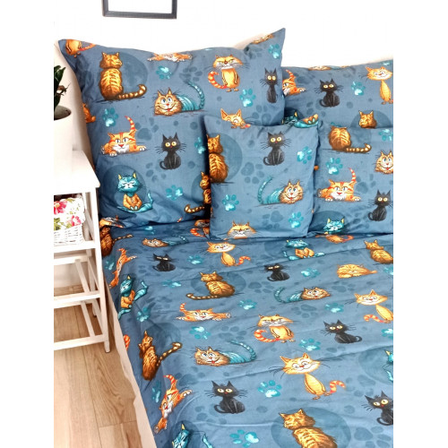 Detské obliečky, bavlna 2D 140x200/70x80 - Mačky Mourci - modré