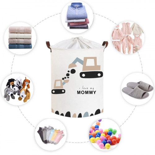 Kôš na hračky, uzatvárateľný, bavlna - Trucks Love Mommy - biely, 43 L