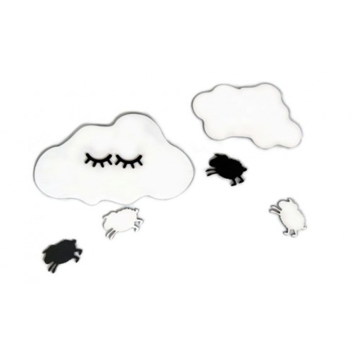 Adam Toys Dekorácie na stenu - Spiaci mráčik s ovečkama, bielo/čierne