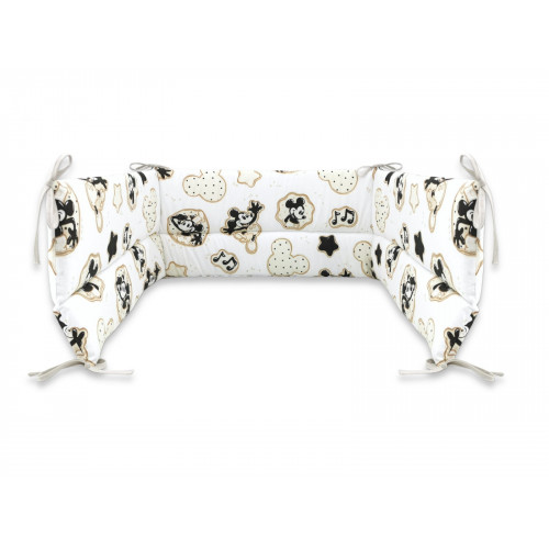 Mantinel s obliečkami do postieľky, 3D sada Myška Retro - biela s potlačou,  135x100