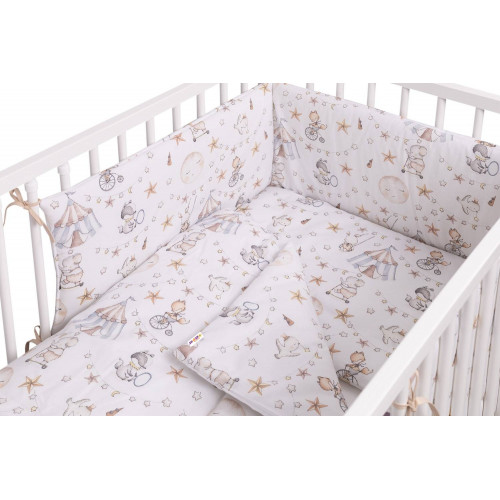 Mantinel s obliečkami, bavlna, 3D sada, Cirkus, Baby Nellys, biela/béžová